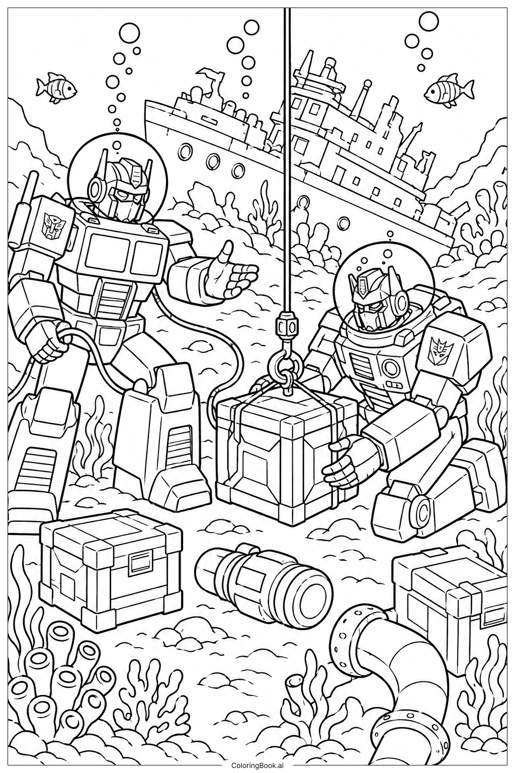  Trang tô màu Nhiệm Vụ Phục Hồi Dưới Nước của Transformers 
