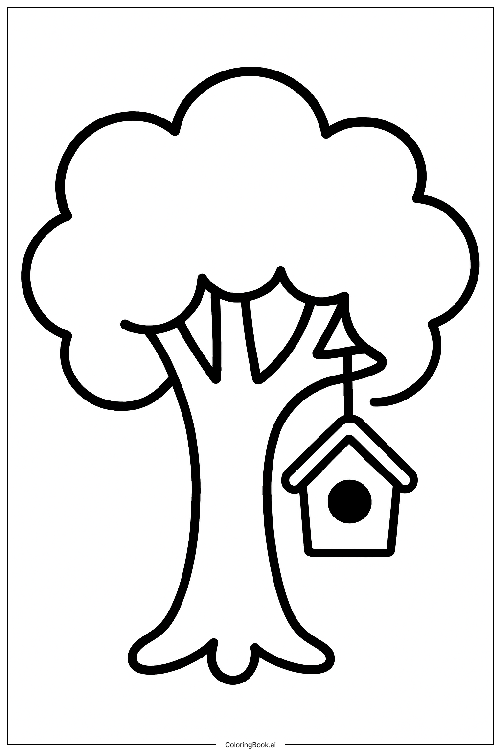 Página para colorir de Árvore com Casa de Pássaros