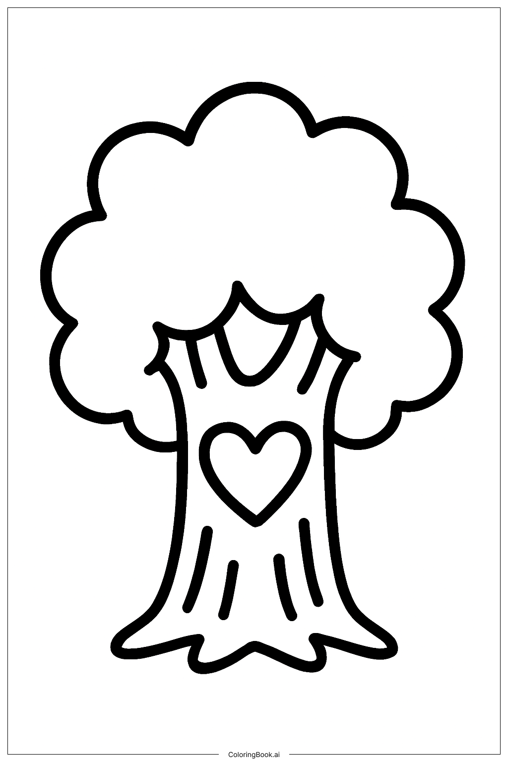 Página para colorir de Árvore com Coração Entalhado