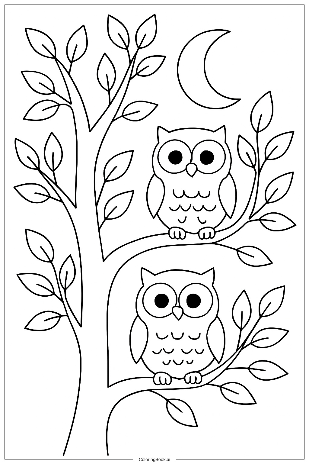 Página para colorir de Árvore com Corujas Empoleiradas
