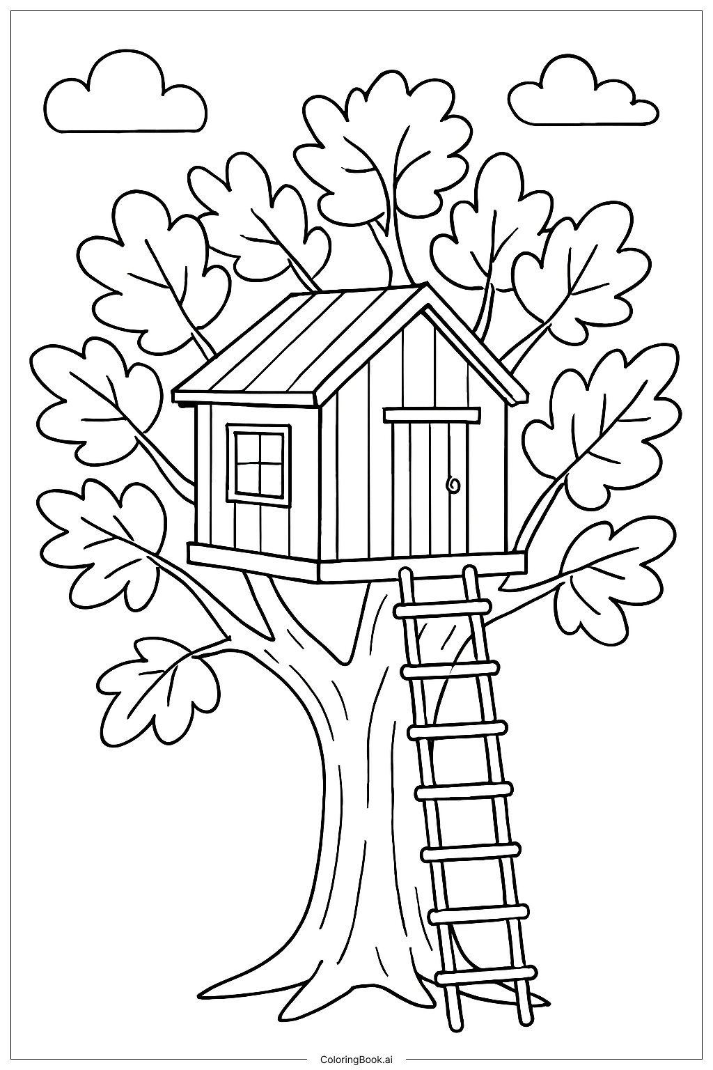 Página para colorir de Casa na Árvore na Carvalho