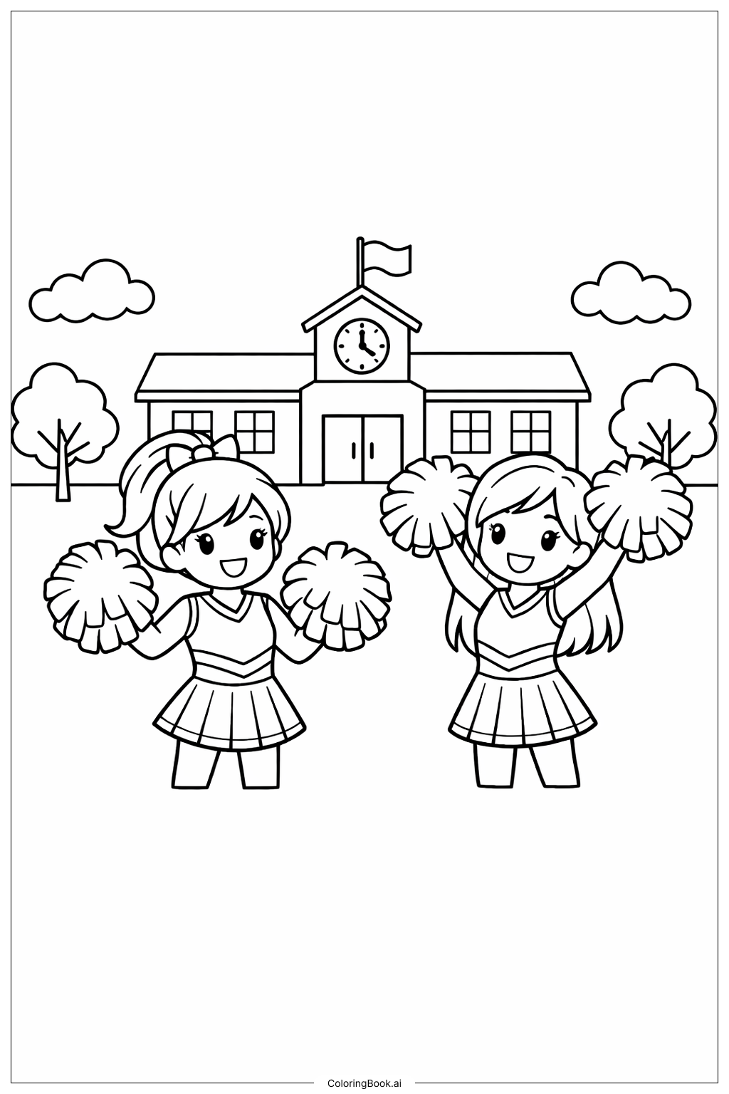  学校里的两个啦啦队员填色页 