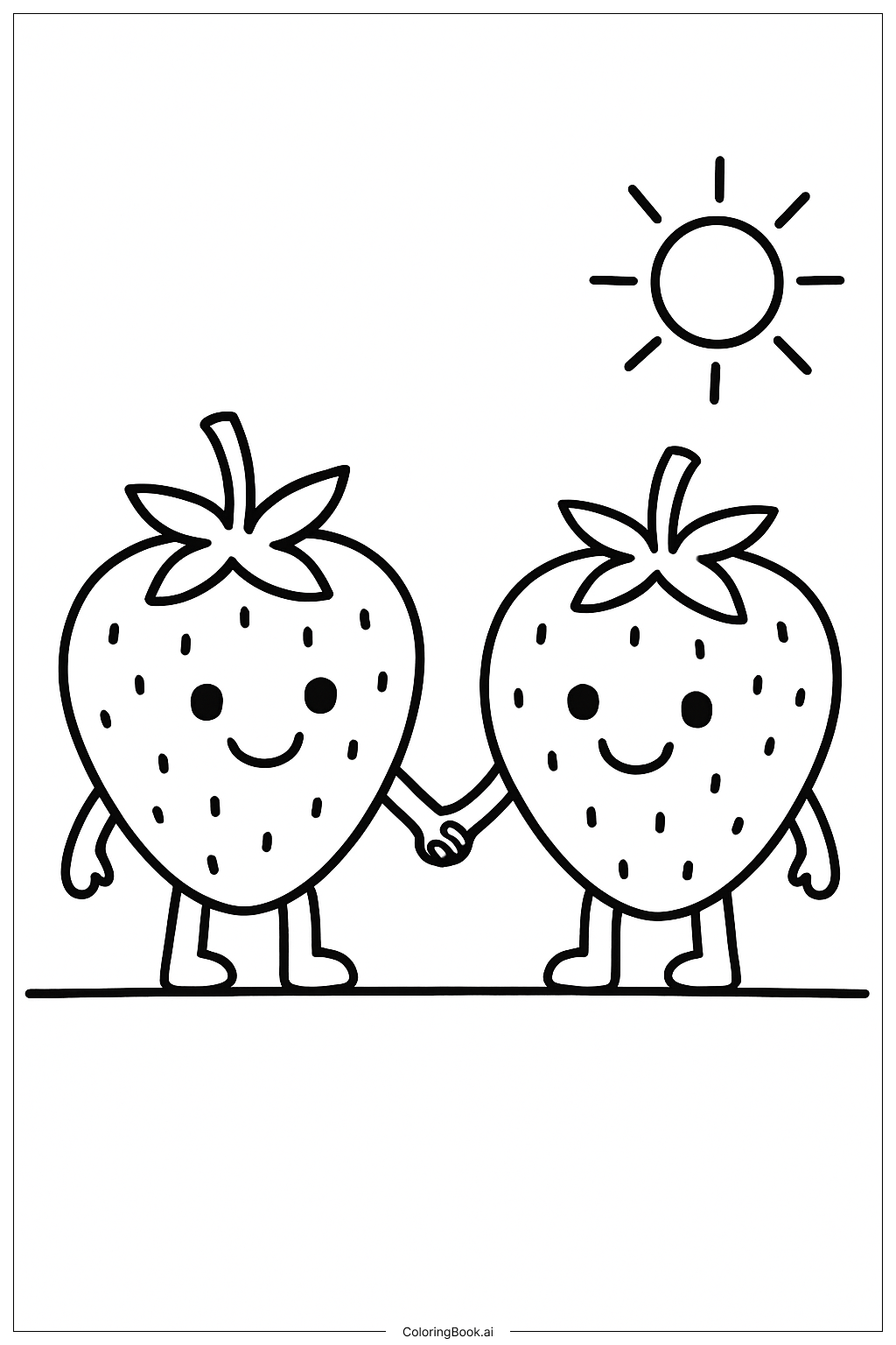 兩顆草莓手牽手著色頁