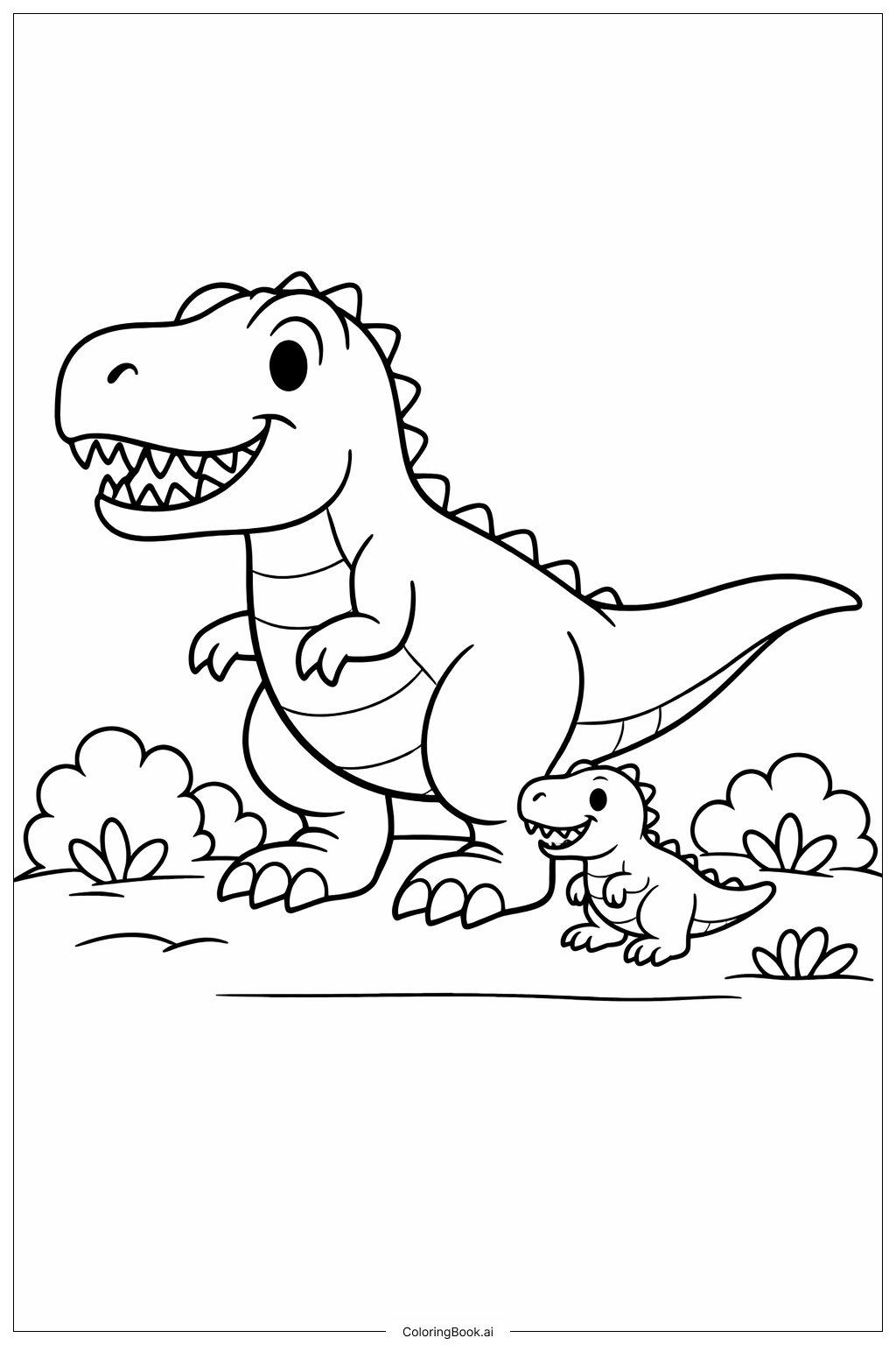  Trang tô màu Khủng long bạo chúa và con 