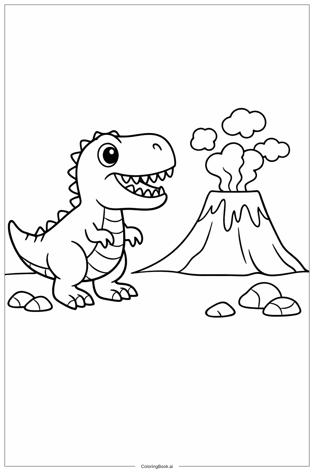  Trang tô màu Khủng long Tyrannosaurus Rex bên núi lửa 
