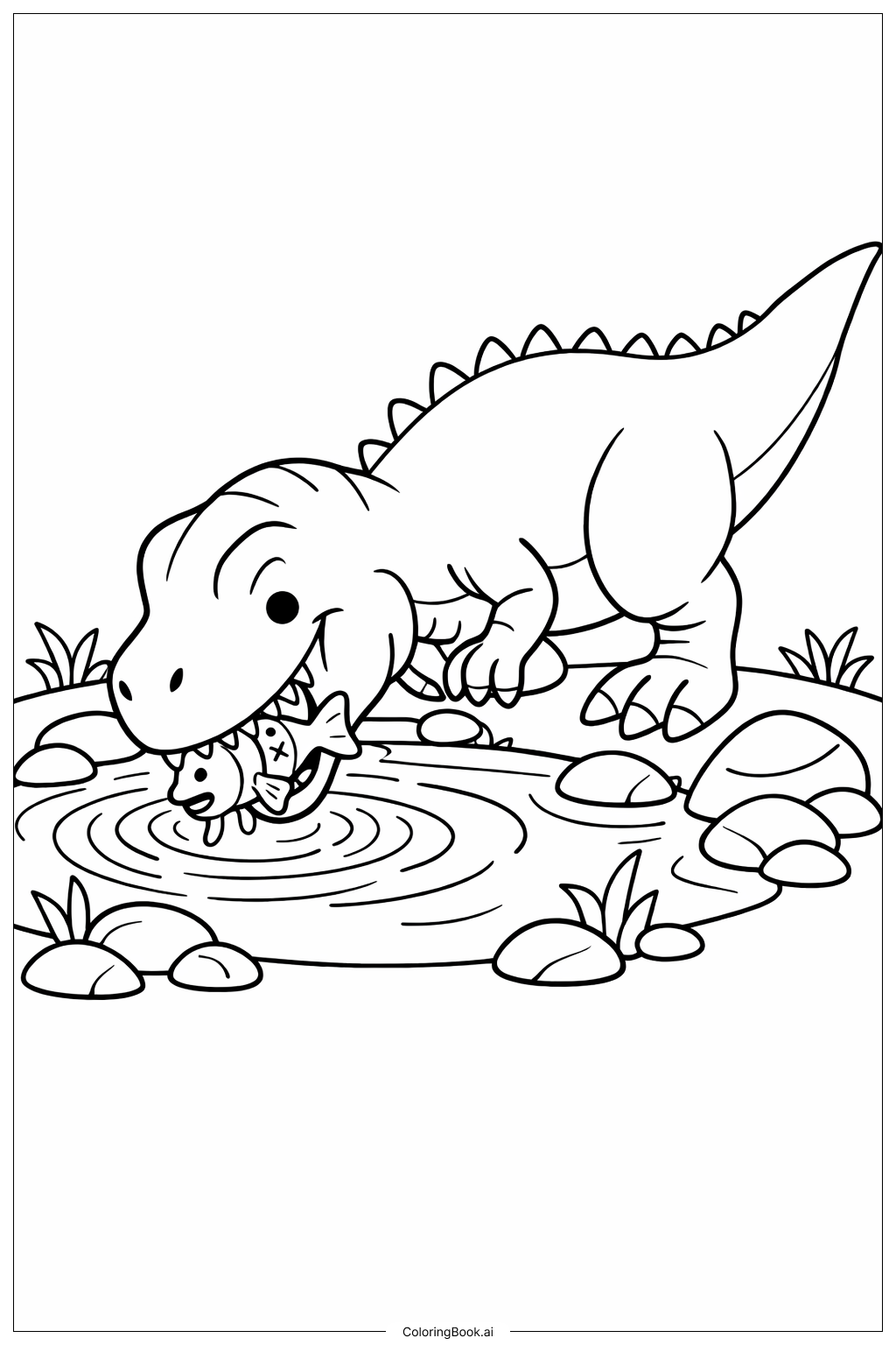  Trang tô màu Khủng long bạo chúa bắt cá 