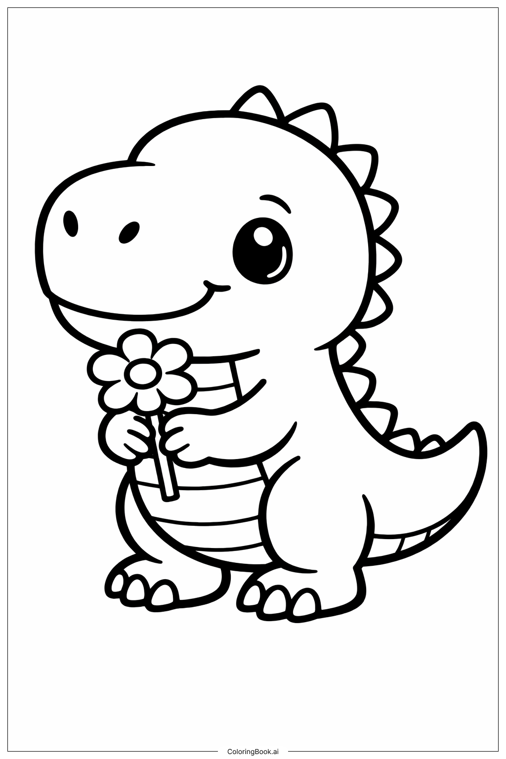  Trang tô màu Khủng long Tyrannosaurus Rex cầm hoa 