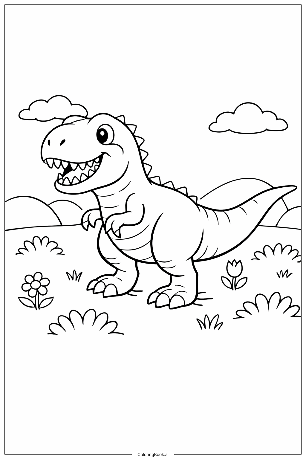  Trang tô màu Khủng long Tyrannosaurus Rex trong đồng cỏ 