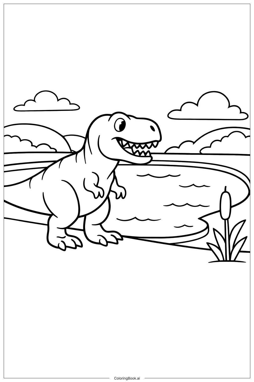  Trang tô màu Khủng long bạo chúa gần hồ 
