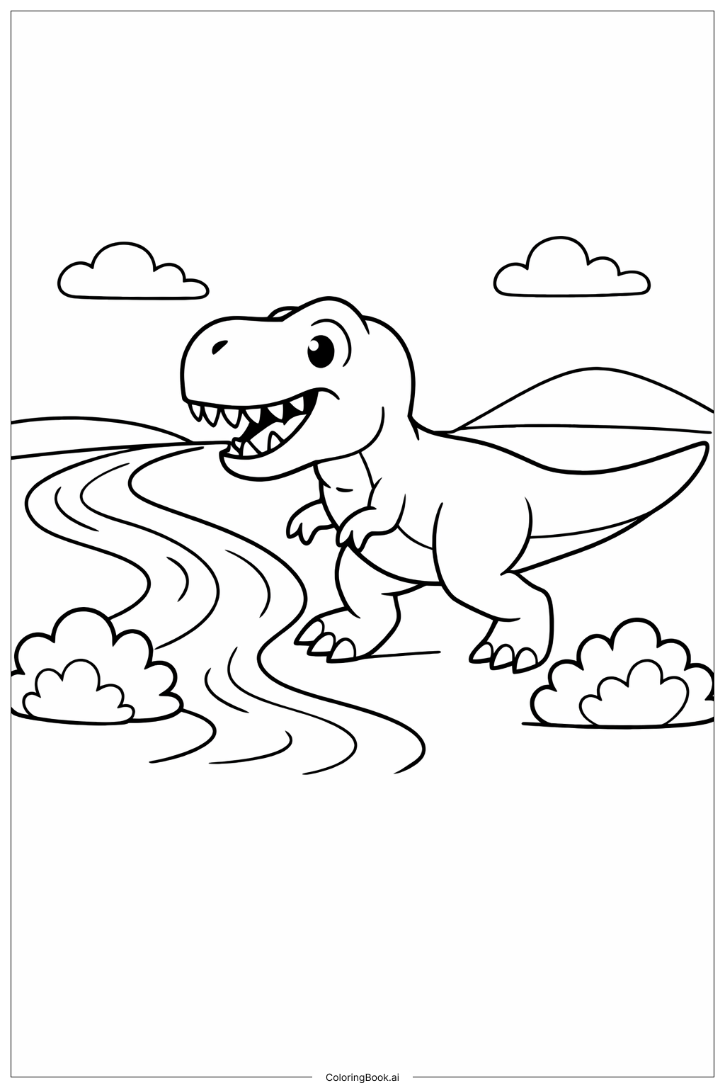  Trang tô màu Khủng long bạo chúa gần sông 