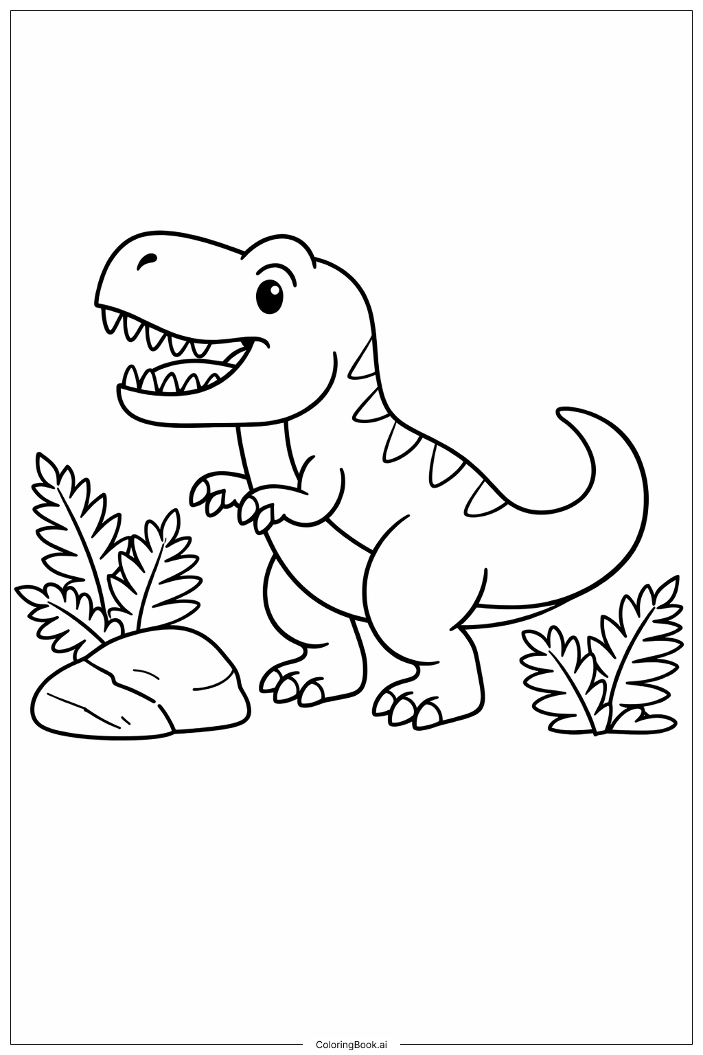 Trang tô màu Khủng long Tyrannosaurus Rex với cây dương xỉ 