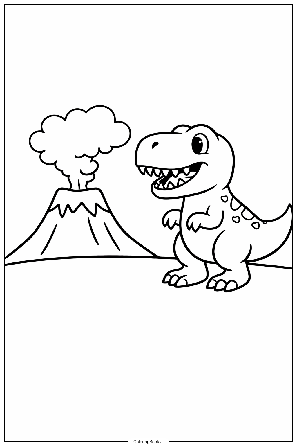  Trang tô màu Tyrannosaurus Rex Với Đám Mây Núi Lửa 