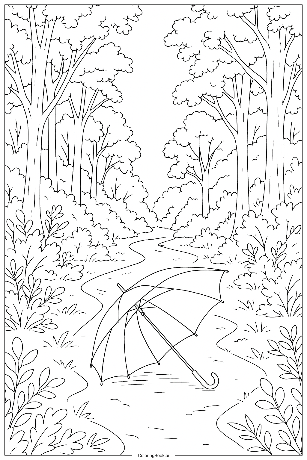 伞与森林小径填色页