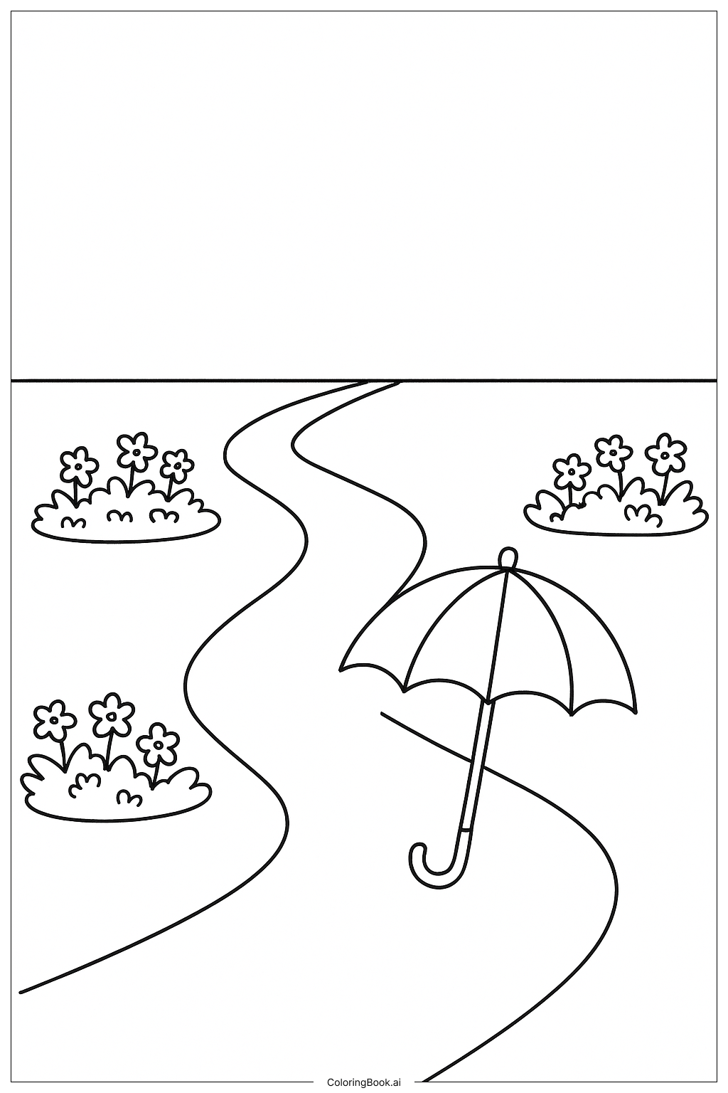  伞和花园小径填色页 