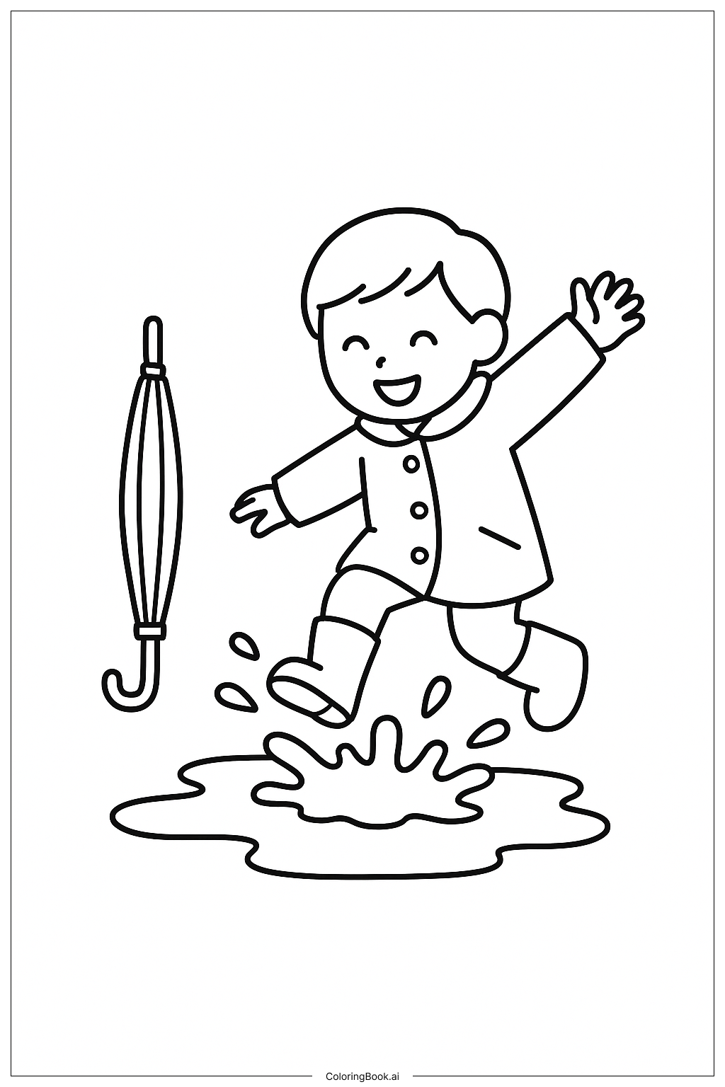  雨伞和水坑溅水填色页 