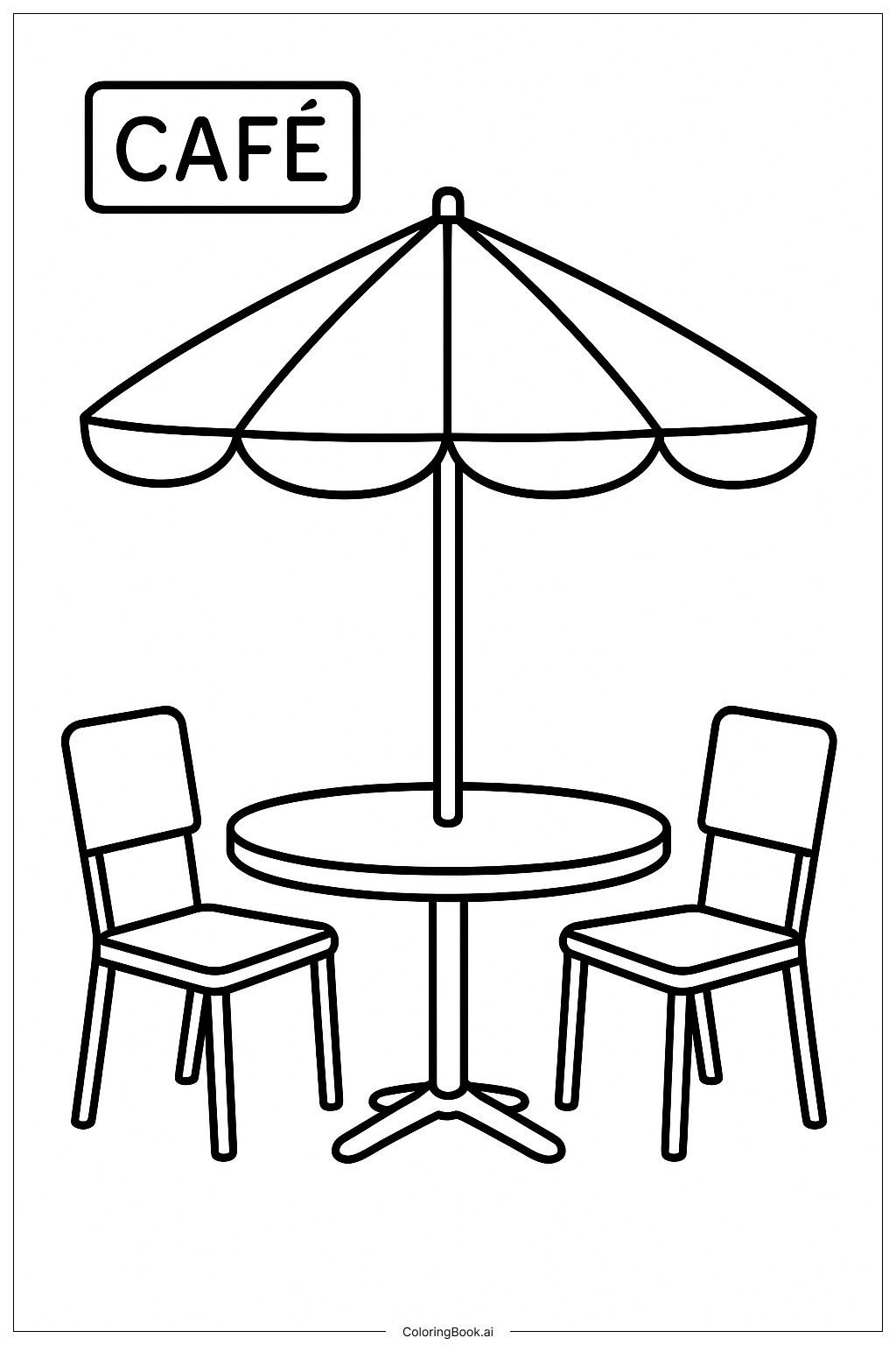 Página para colorear de Patio de Café con Sombrilla