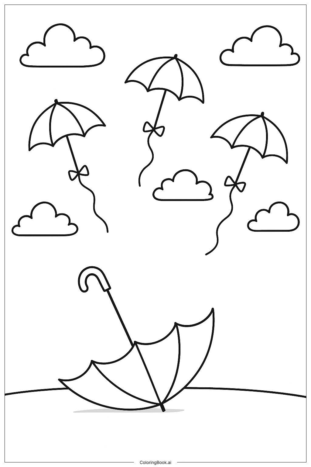  天空中的伞风筝填色页 