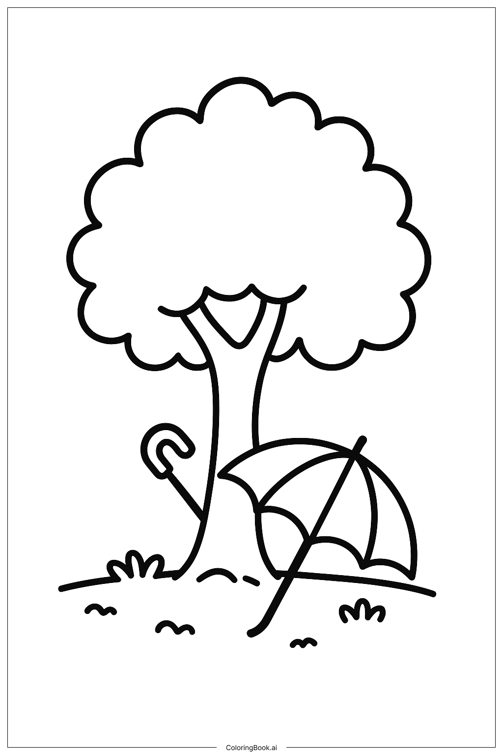  树下的伞填色页 