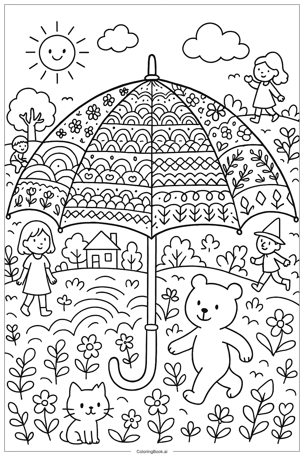 Página para colorear de Paraguas