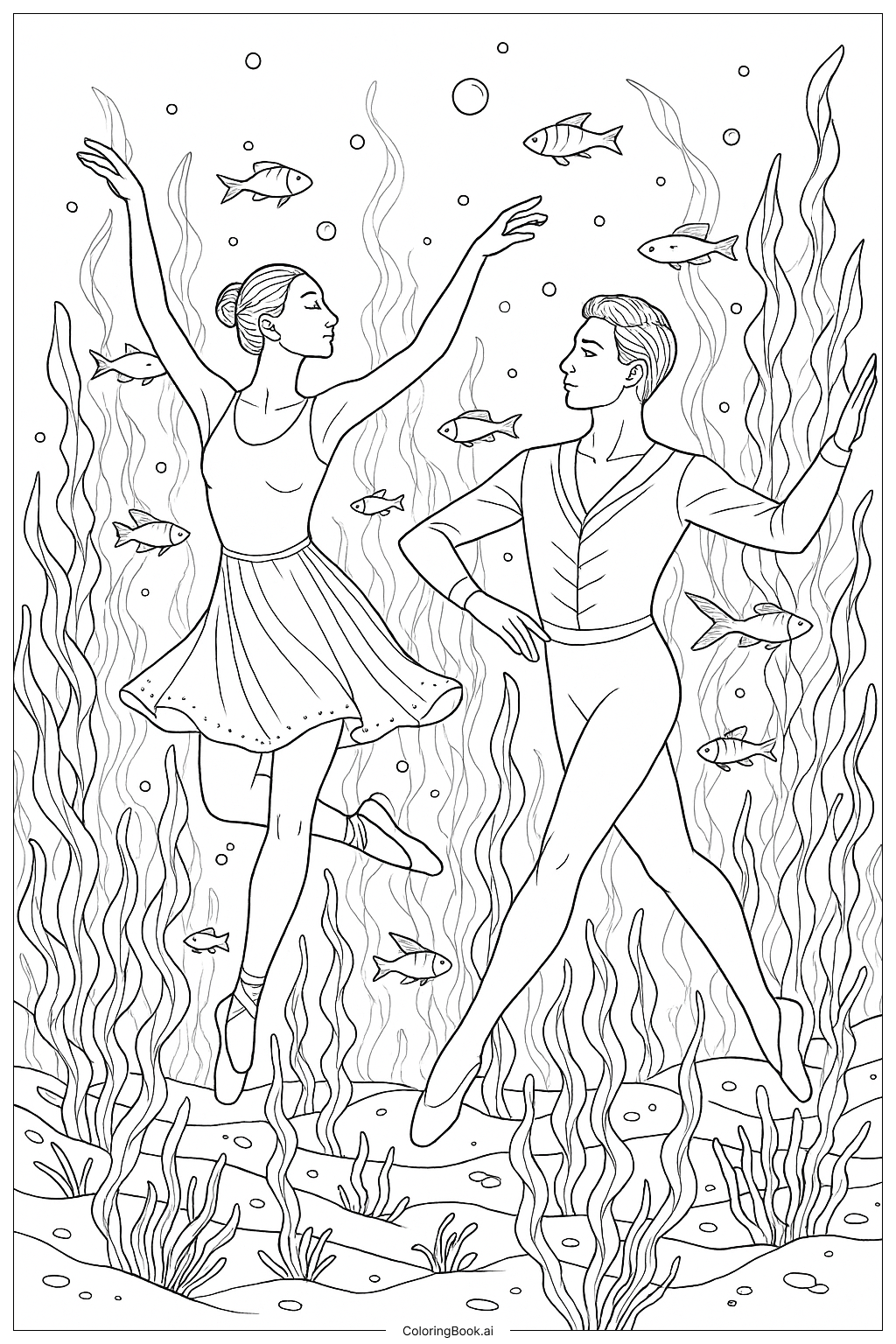  水中のダンスの塗り絵ページ 