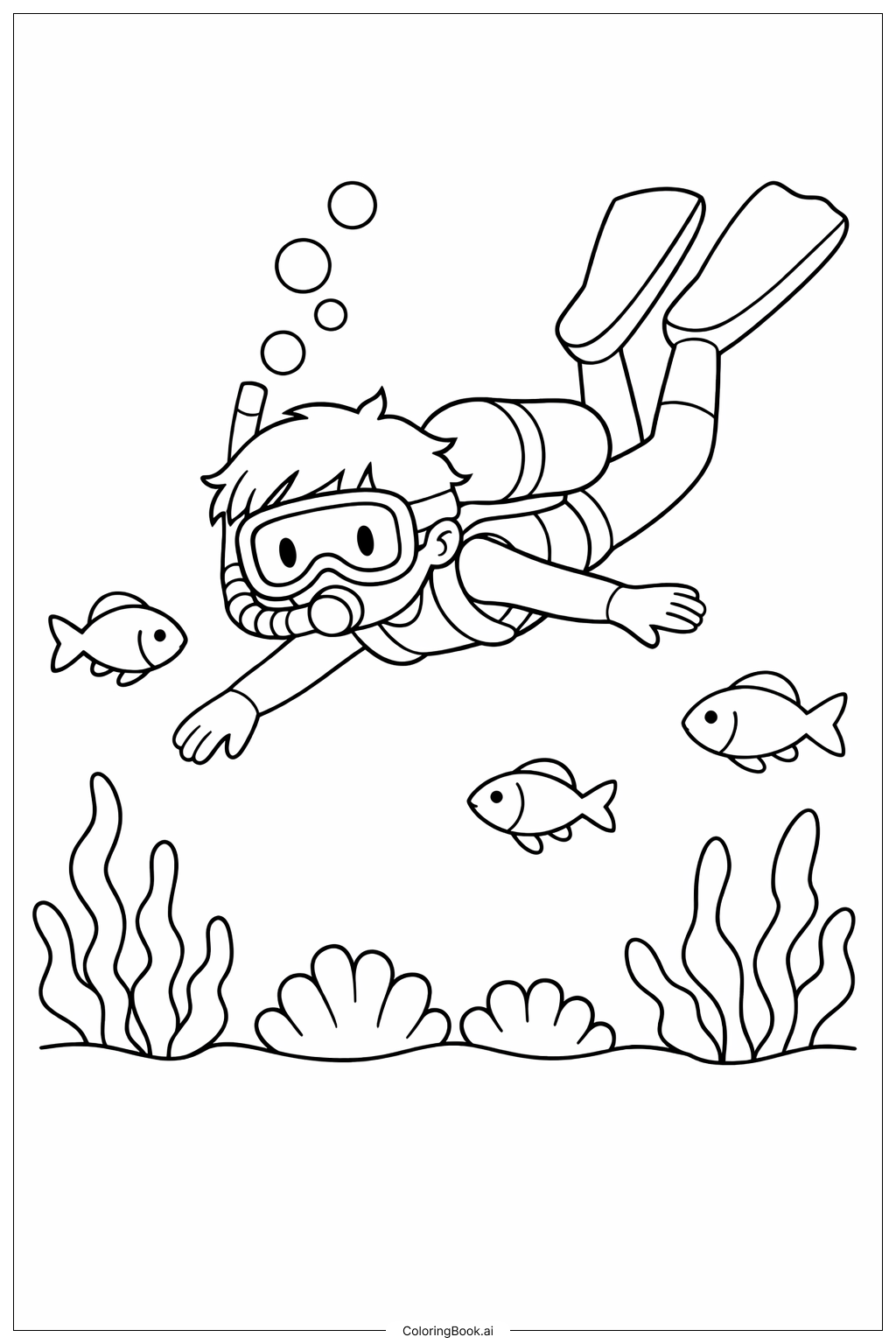  Trang tô màu Nhân vật thợ lặn dưới nước 