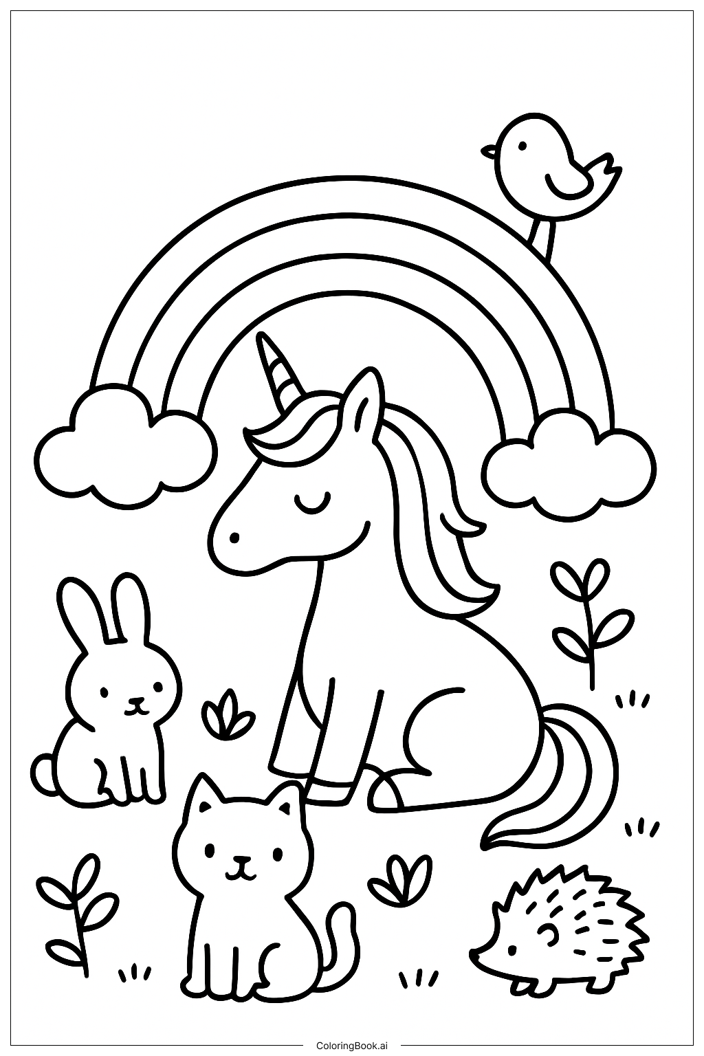 Trang tô màu Kỳ Lân Cầu Vồng Và Những Người Bạn
