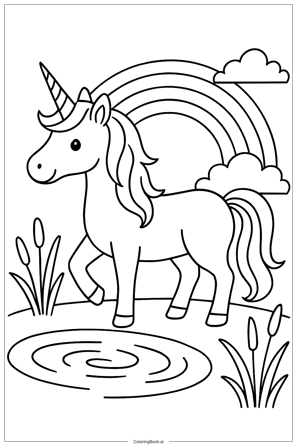 Trang tô màu Kỳ Lân Cầu Vồng Bên Hồ