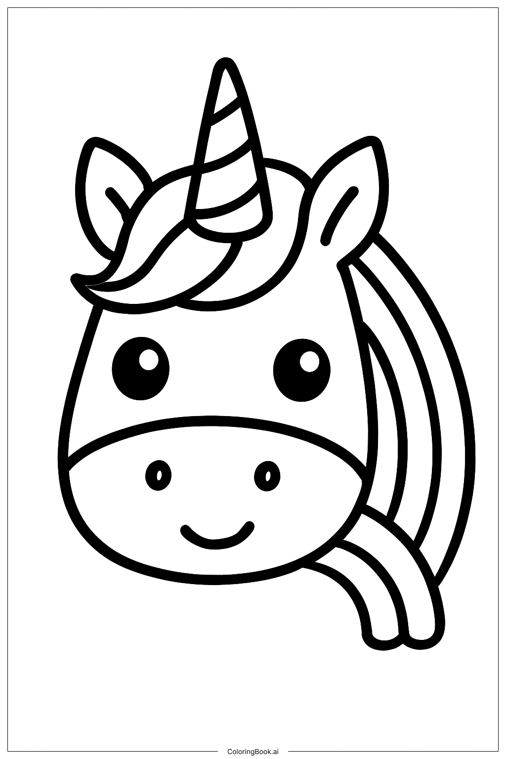 ユニコーンの虹色の顔のクローズアップの塗り絵ページ