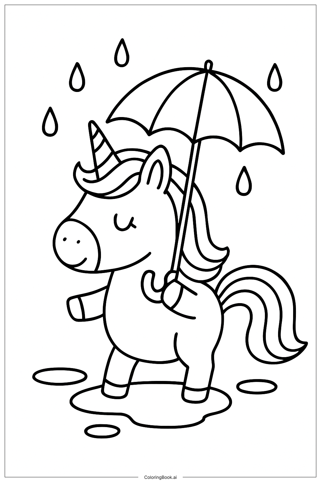 Trang tô màu Kỳ Lân Cầu Vồng Cầm Ô