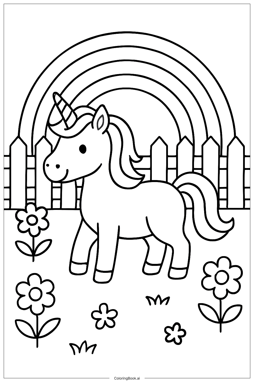 Trang tô màu Cầu Vồng Kỳ Lân Trong Vườn