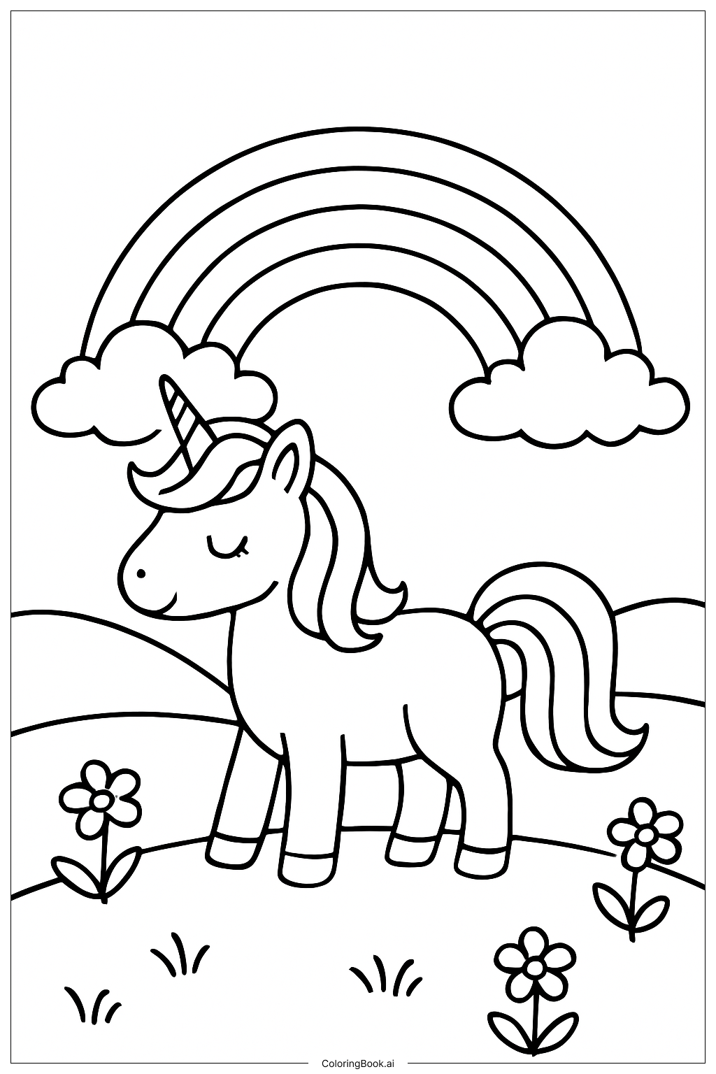 草原のユニコーンと虹