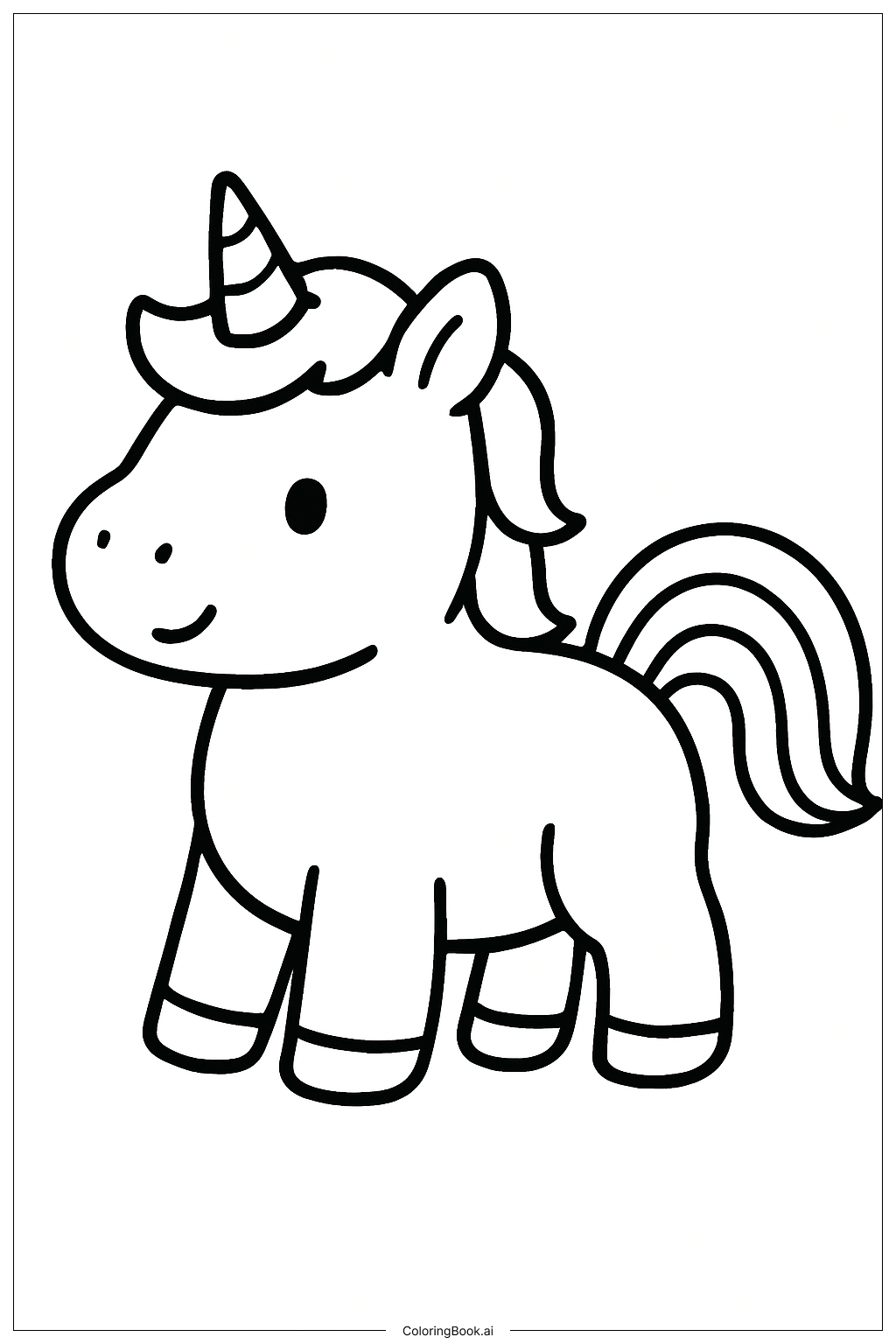 ユニコーンの虹色の子馬の塗り絵ページ