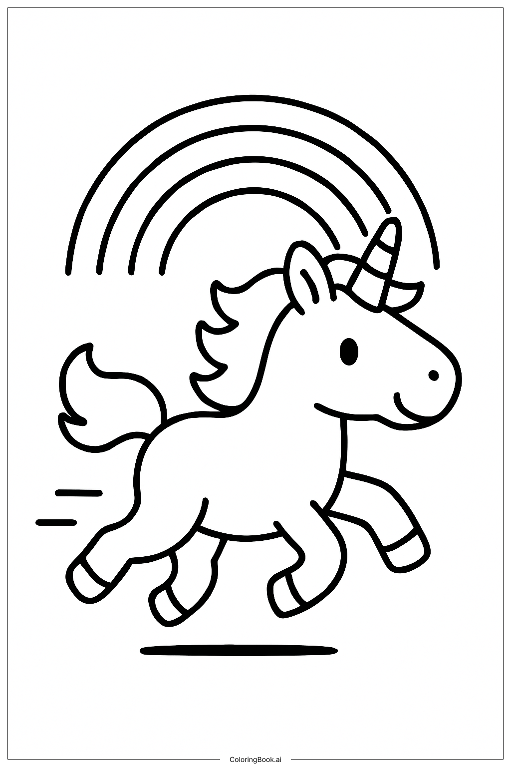 ユニコーンレインボーランニングの塗り絵ページ
