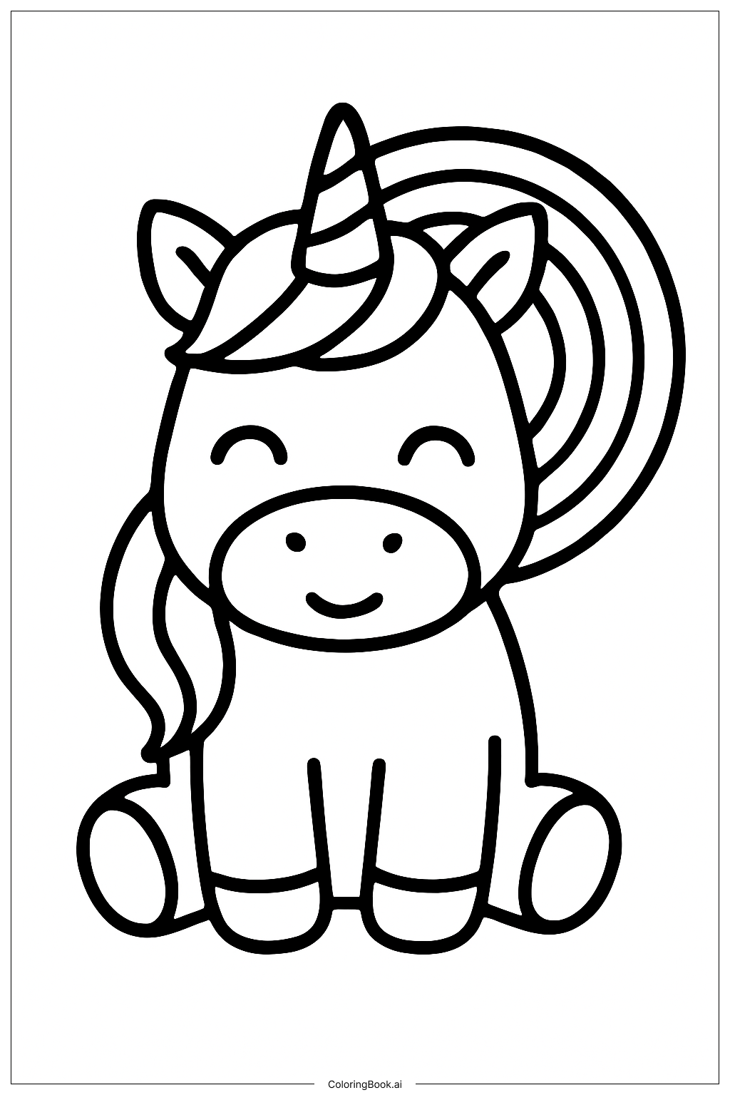 ユニコーンレインボーシッティングの塗り絵ページ