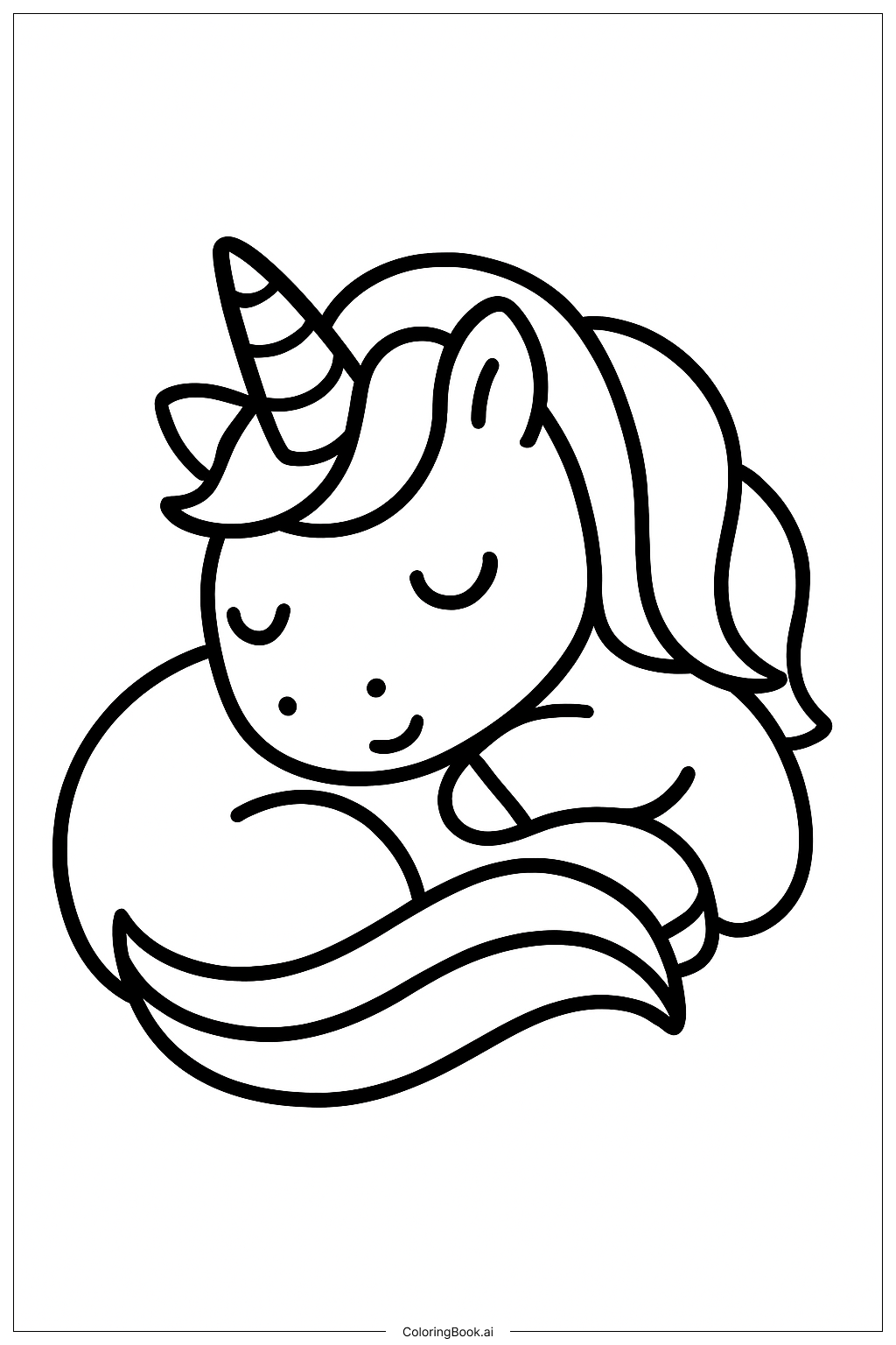 ユニコーンと虹の眠りの塗り絵ページ