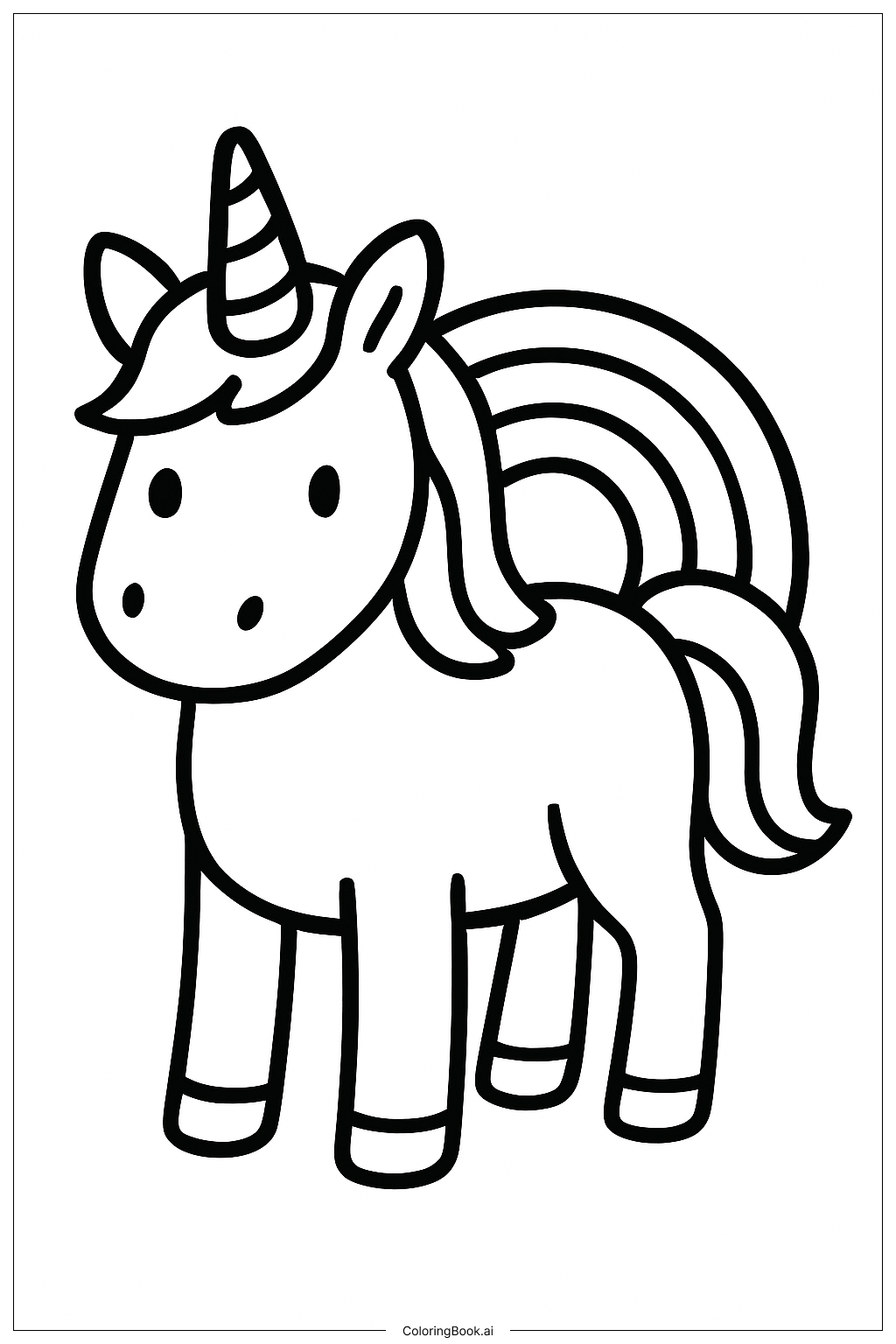 ユニコーンレインボースタンディングの塗り絵ページ