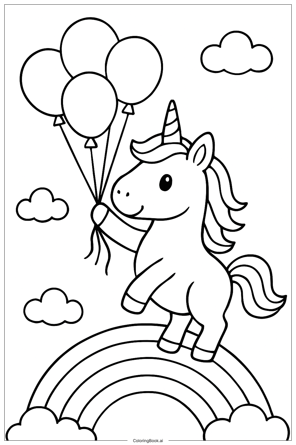 Trang tô màu Kỳ Lân Cầu Vồng Với Bong Bóng