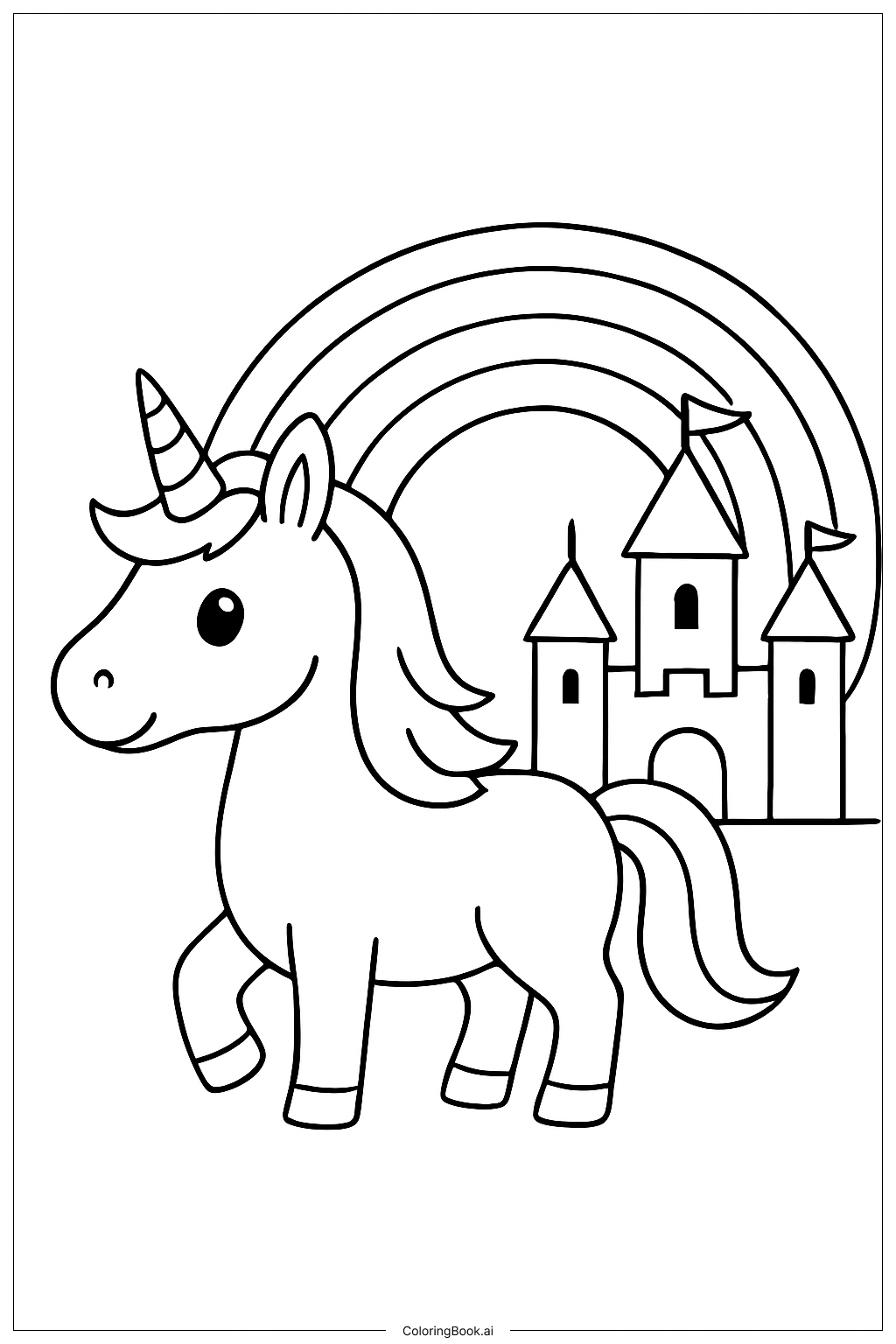 Trang tô màu Kỳ lân Cầu vồng với Lâu đài