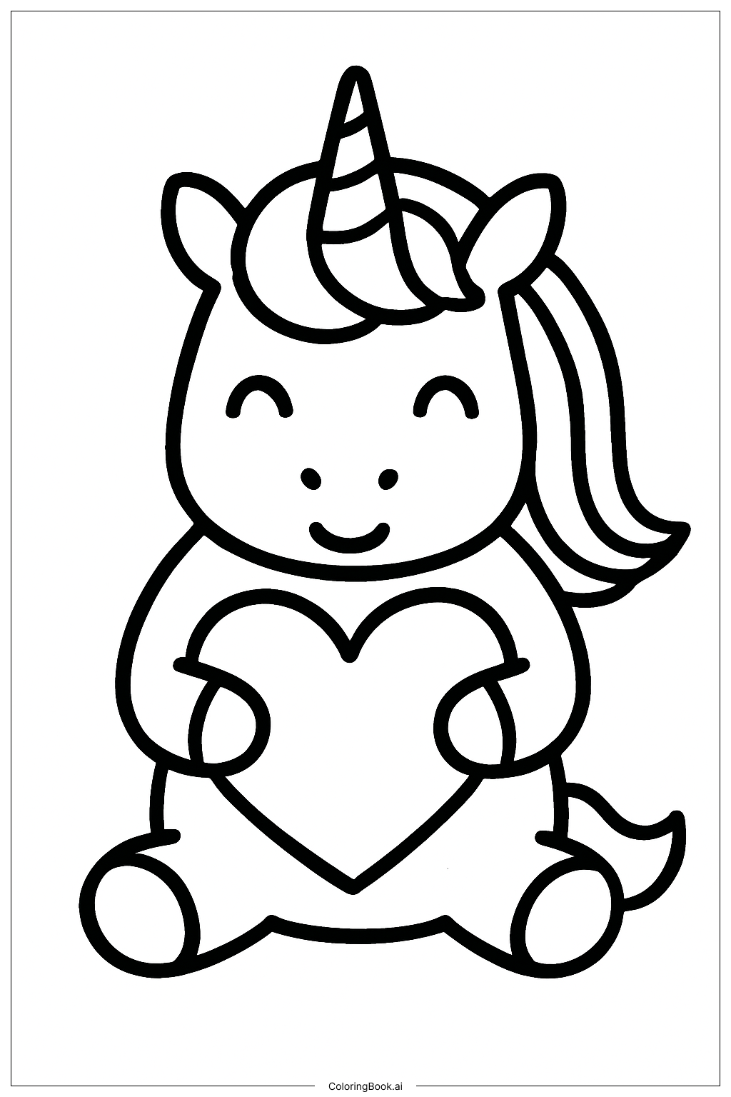 ハートを持つユニコーンの虹の塗り絵ページ