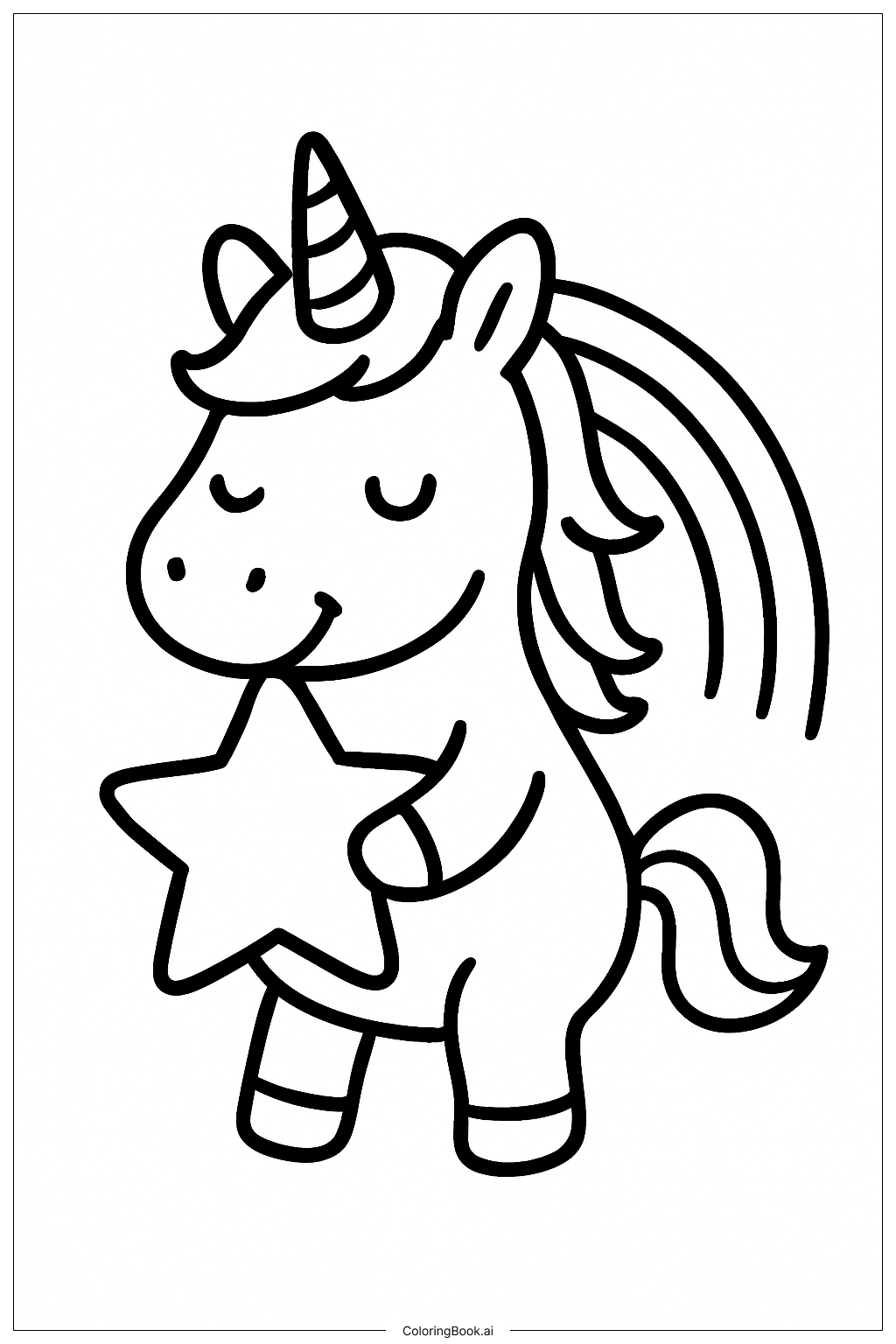 星を持つユニコーンの虹の塗り絵ページ