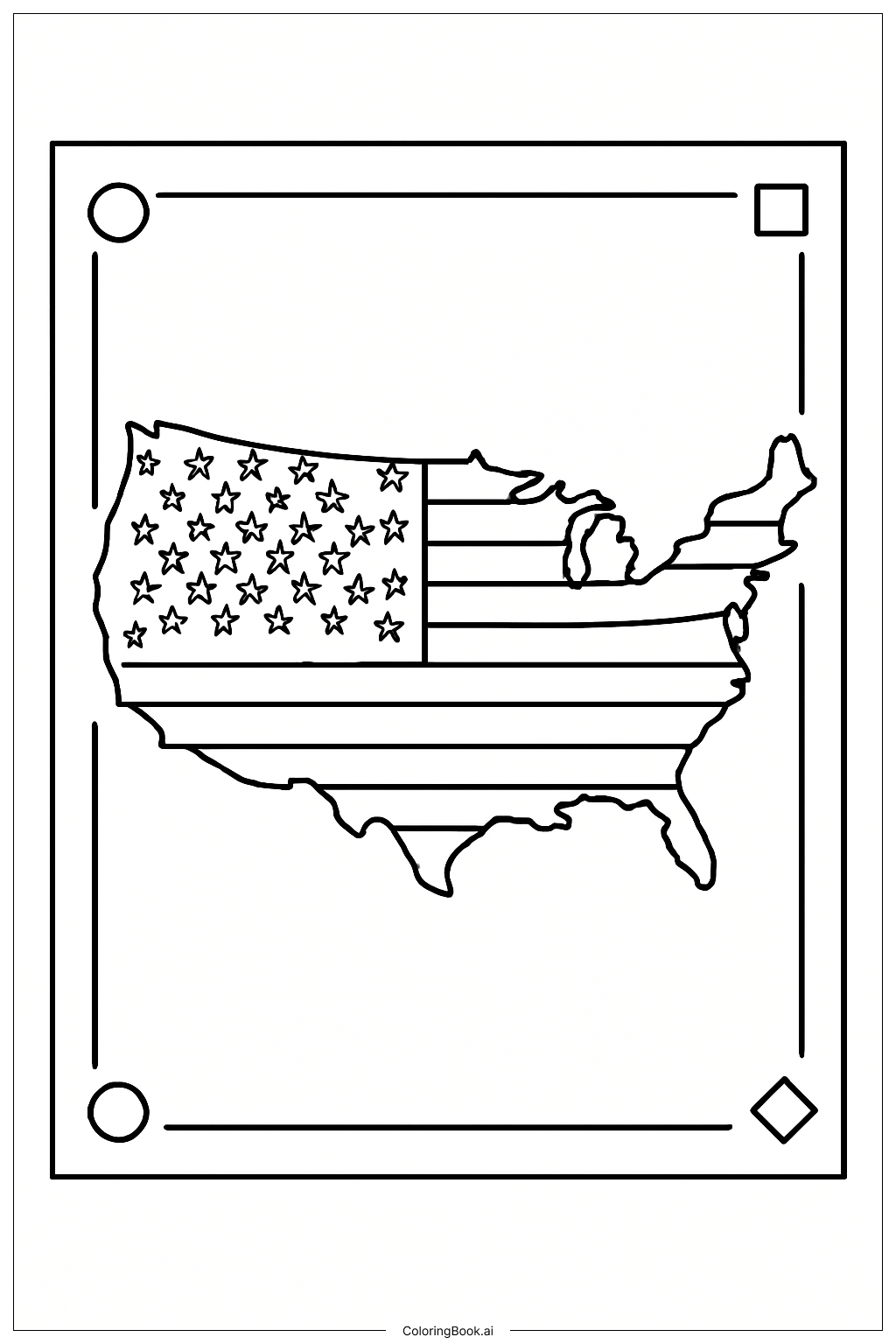  United States Flag Map Outline Coloring Page 