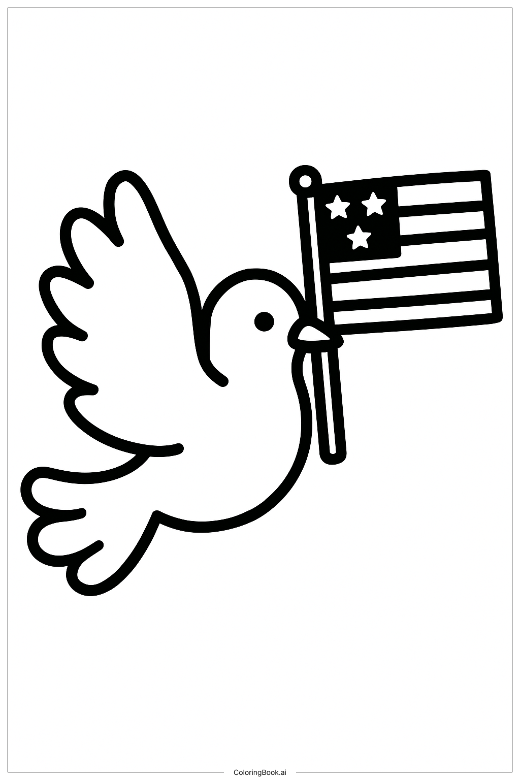  アメリカ国旗の平和の鳩の塗り絵ページ 