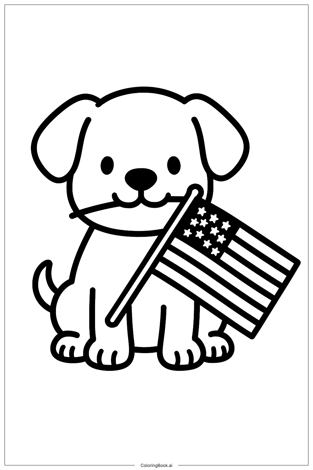  アメリカ国旗の子犬のおもちゃの塗り絵ページ 