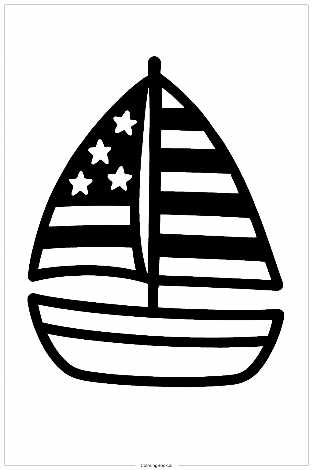  アメリカ合衆国旗のヨットの帆の塗り絵ページ 