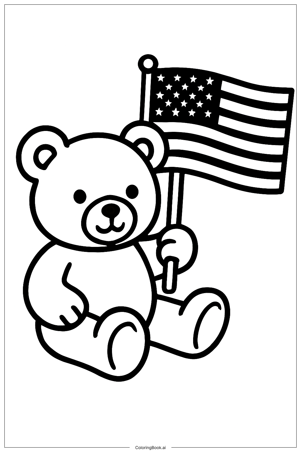  アメリカ合衆国旗のテディベアの塗り絵ページ 