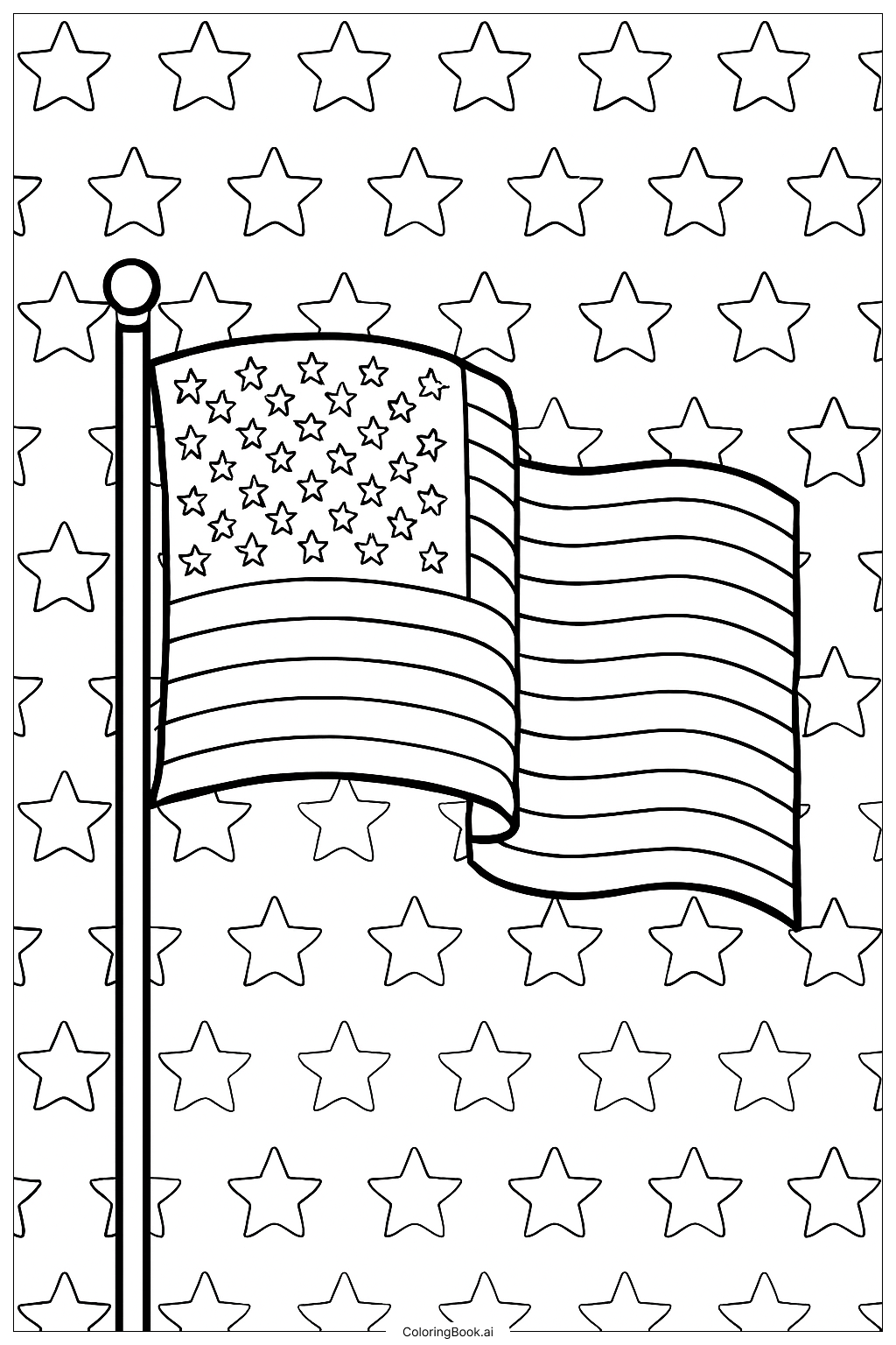  별 배경이 있는 미국 국기 색칠공부 페이지 