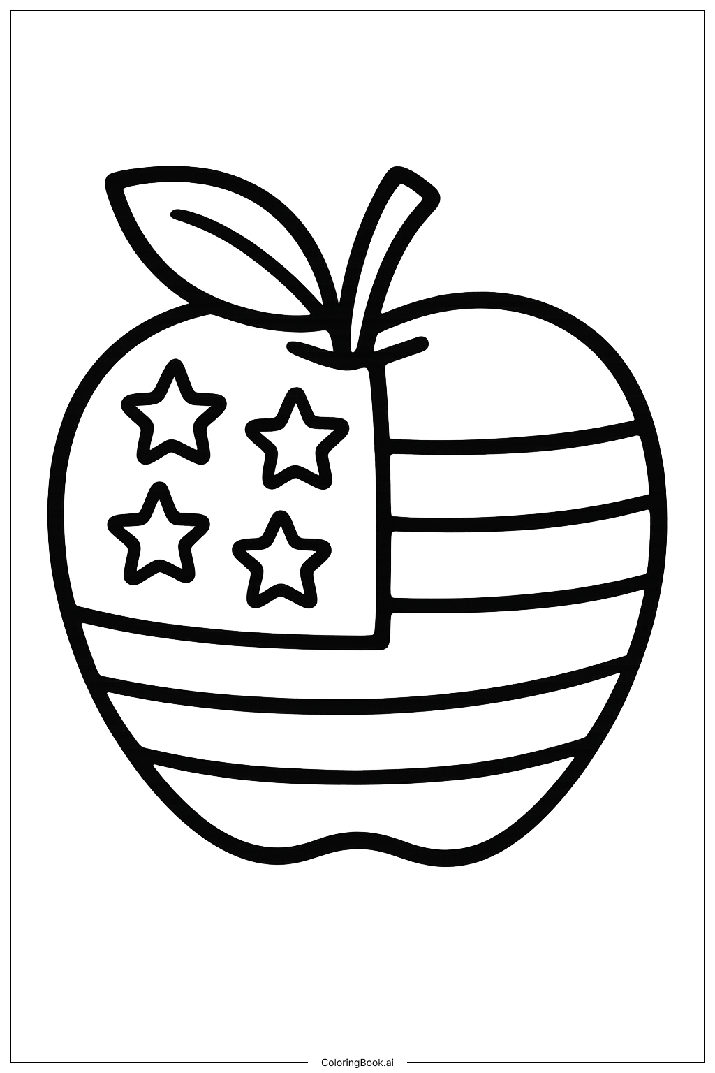 美国国旗苹果填色页 