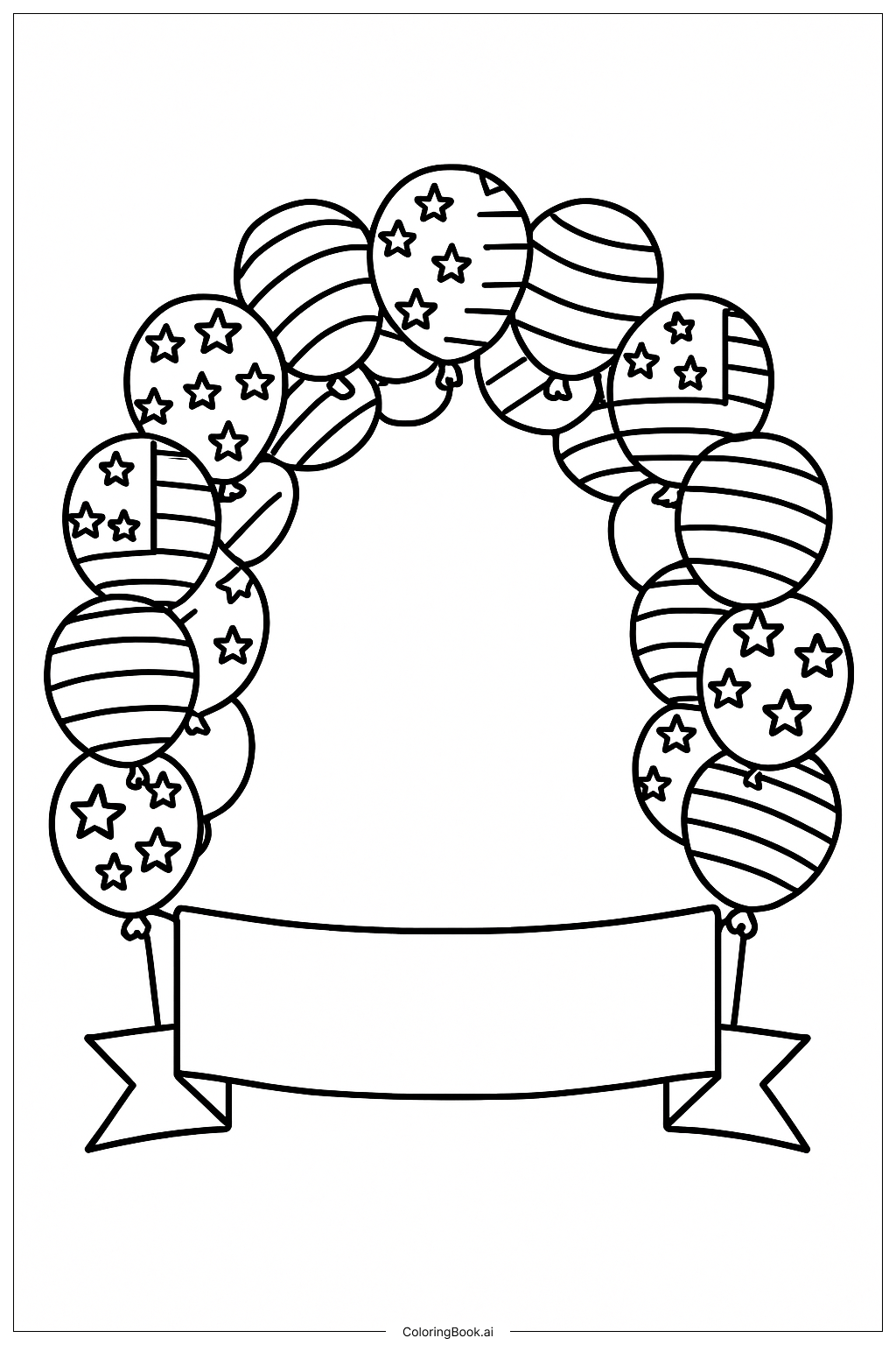  Page de coloriage Arche de ballons drapeau des États-Unis 