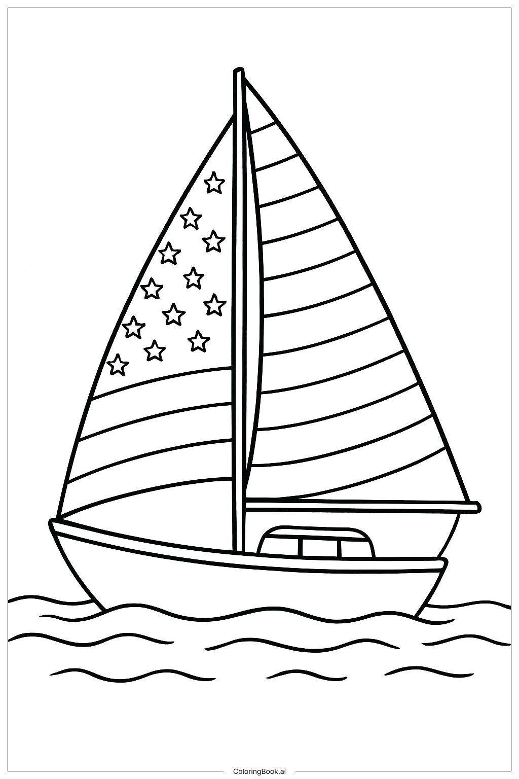  美国国旗帆船填色页 