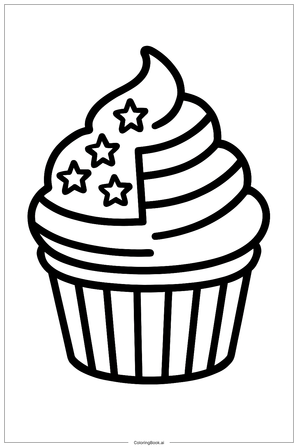  美国国旗杯子蛋糕填色页 